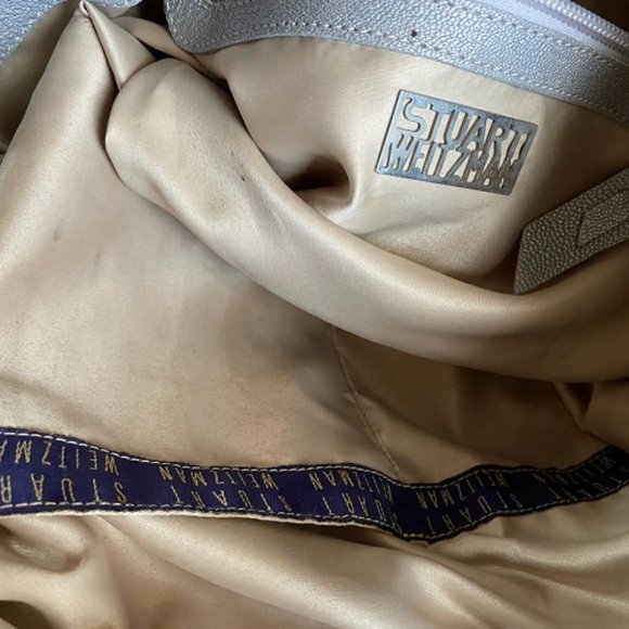 Vintage STUART WEITZMAN * Gray & SILVER Satchel PURSE + logo DUSTBAG * pockets - Picture 8 of 16